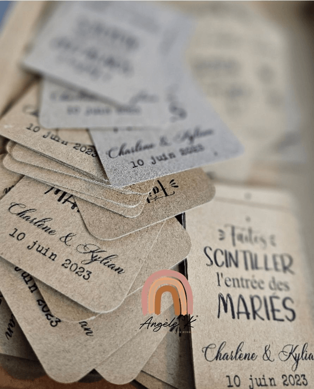 Etiquette mariage cierge magique "Faites scintiller l'entrée des mariés"