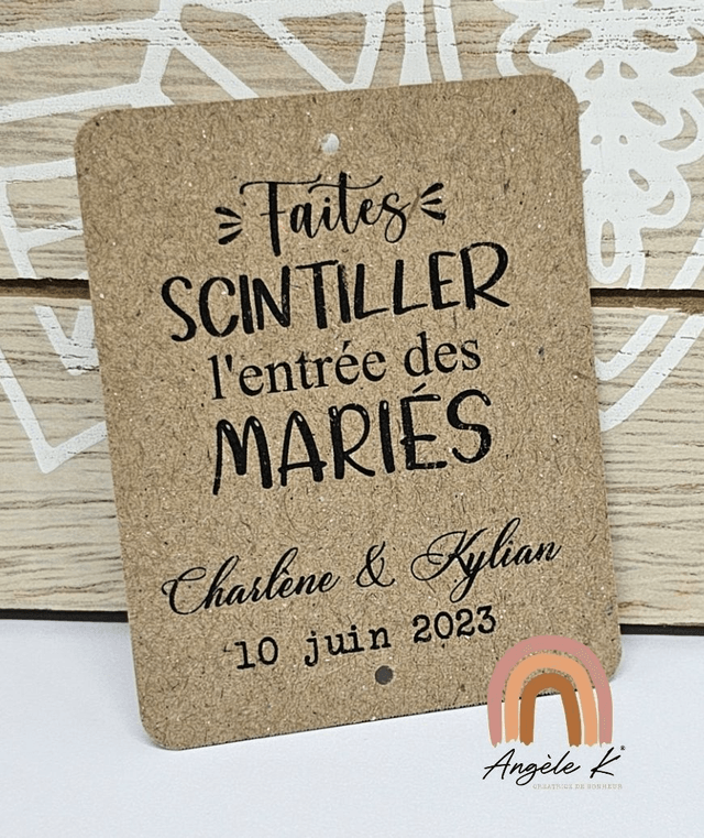 Etiquette mariage cierge magique "Faites scintiller l'entrée des mariés"
