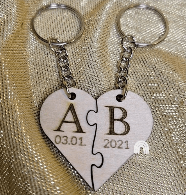 Duo de porte clef coeur avec prénoms