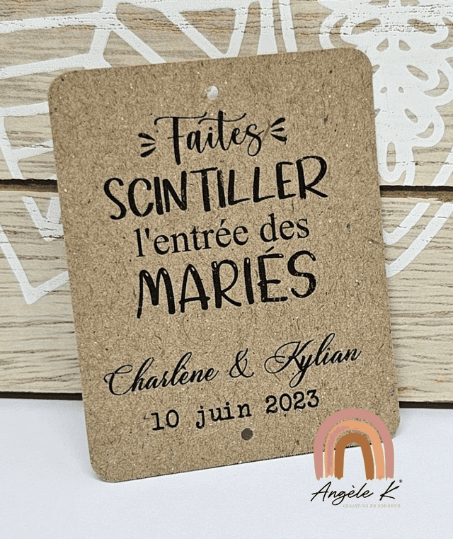 Etiquette mariage cierge magique &quot;Faites scintiller l&#039;entrée des mariés&quot;