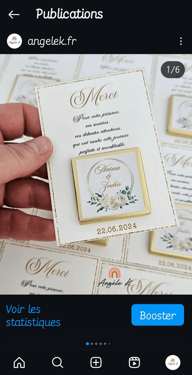 Carte avec mini chocolat personnalisé thème or